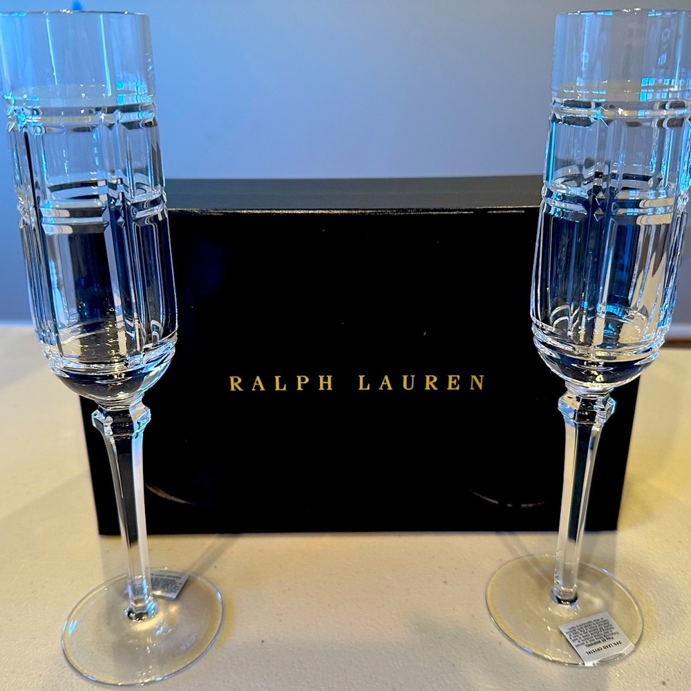 Ralph Lauren Hudson Plaid Champagne Flutes [2 total]